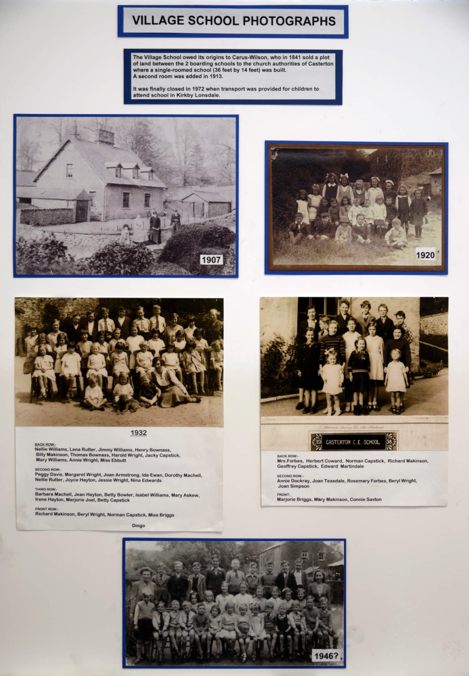 History exhibition panel on the village school