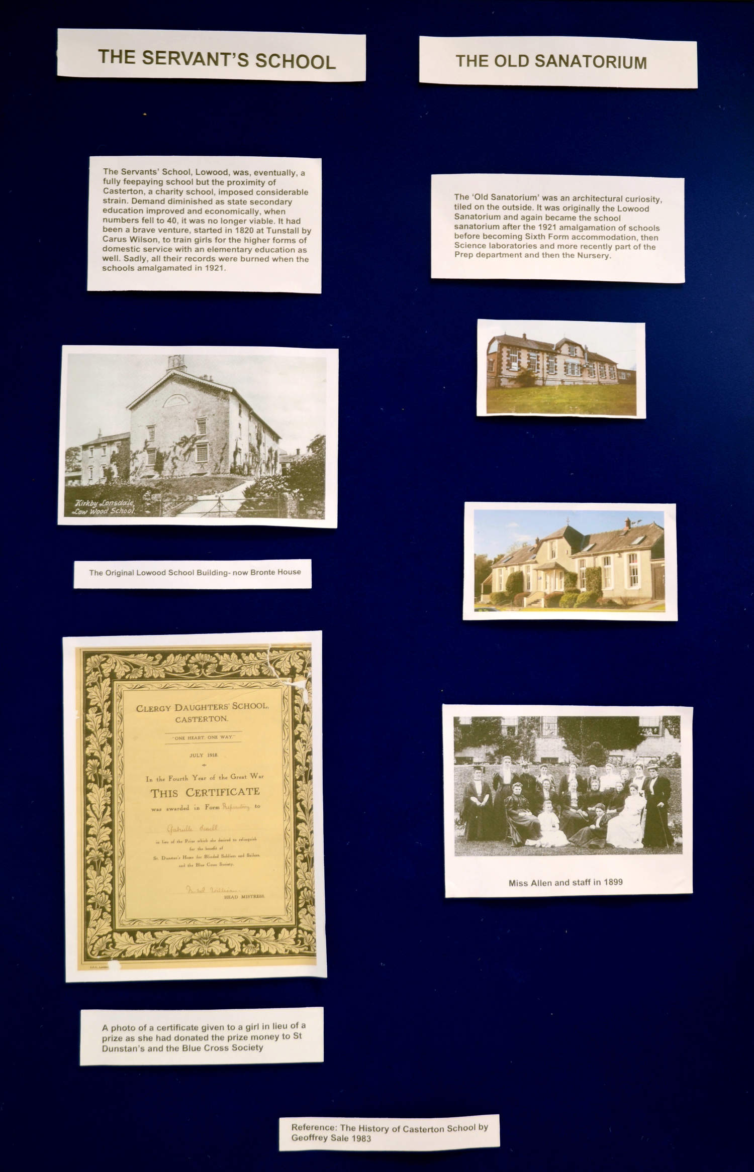 History exhibition panel on Casterton School