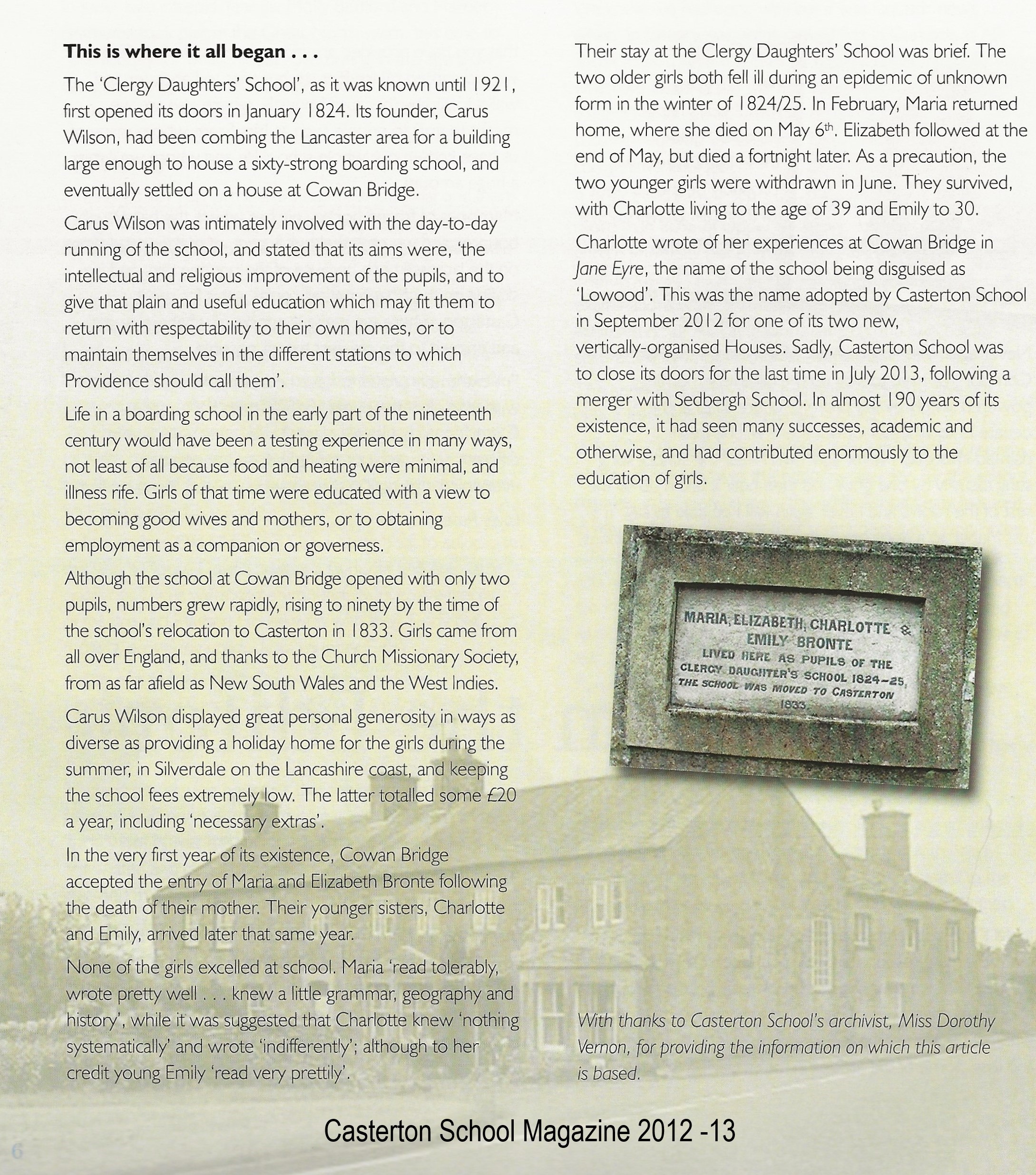 School magazine page from 2012-13