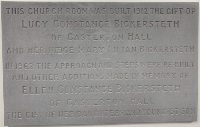 Photograph of the Plaque inside Casterton Village Hall[