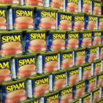 tins of spam on a shelf